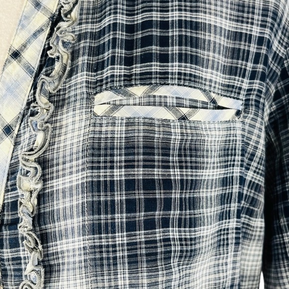 ZARA Woman plaid button down shirt vneck 2 front pockets 3/4 length sleeves SZ S - Picture 4 of 12